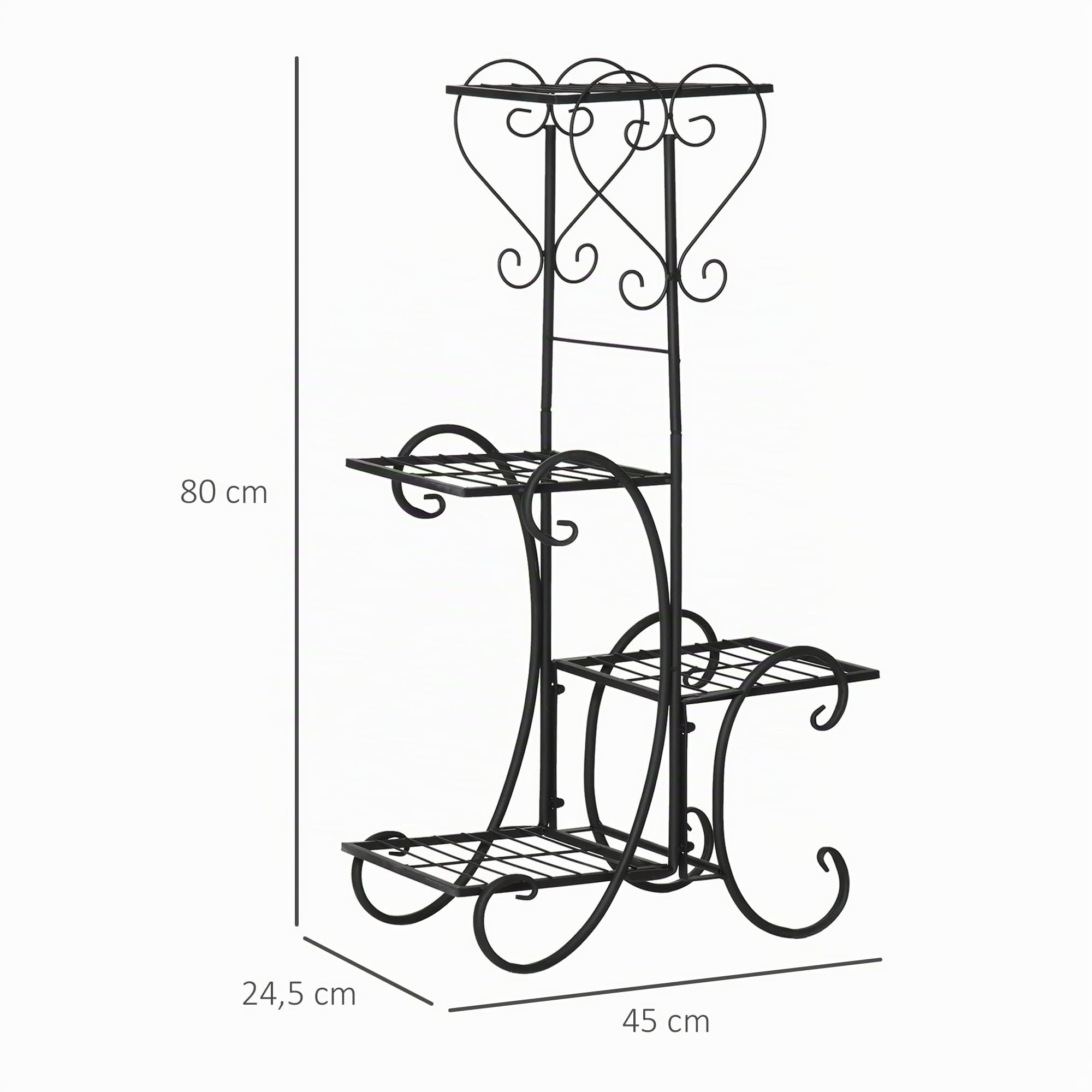 Outsunny Blumenständer 4 Ebenen Pflanzenregal Outdoor 45x24,5x80 cm | Blumenregal aus Metall, Blumentreppe, Innen & Außen, Garten, Balkon, Schwarz