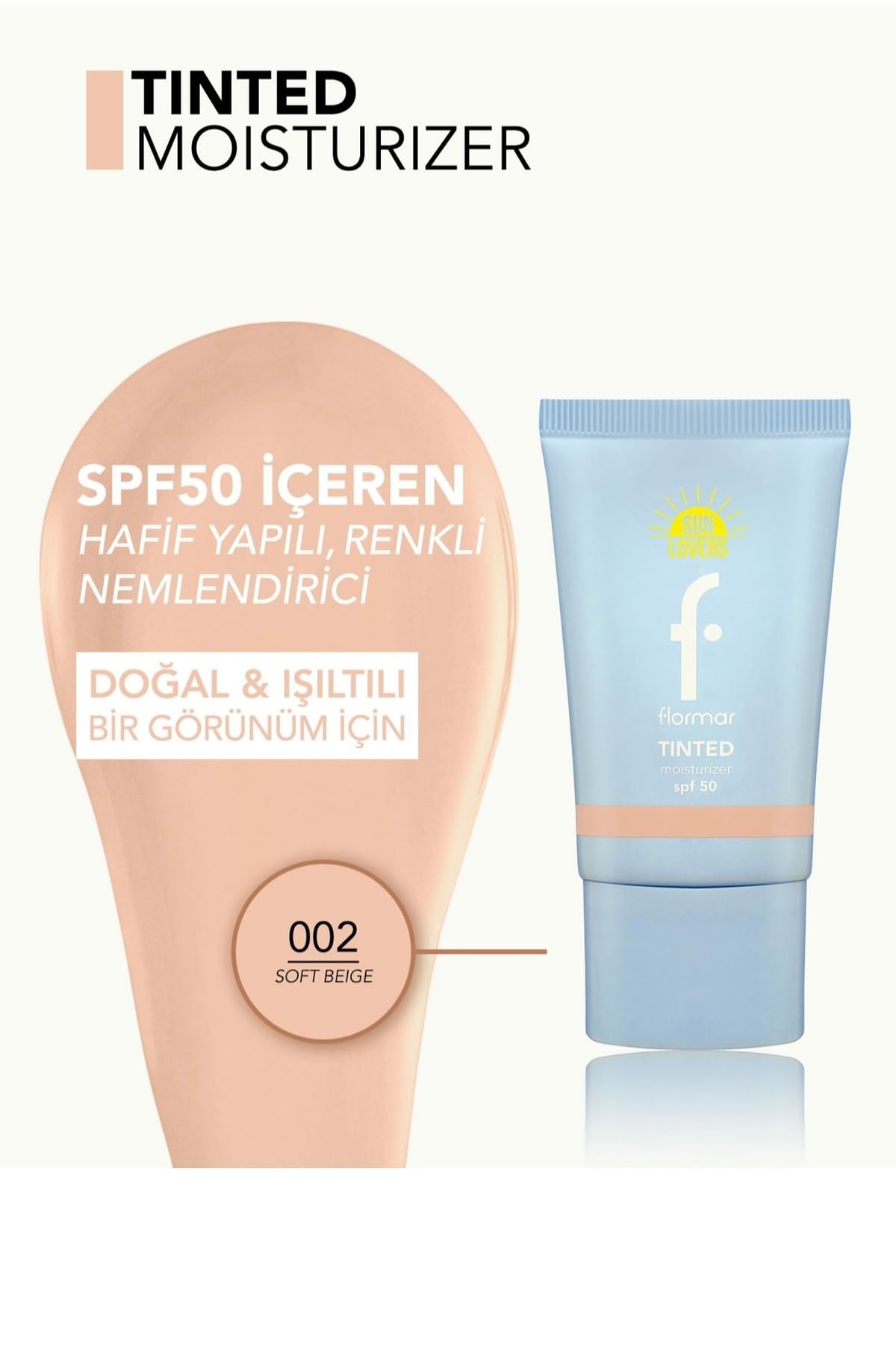 Flormar Sun Lovers Nemlendirici Etkili & Doğal Bitişli Renkli Güneş Koruyucu Spf50-002 Soft Beıge