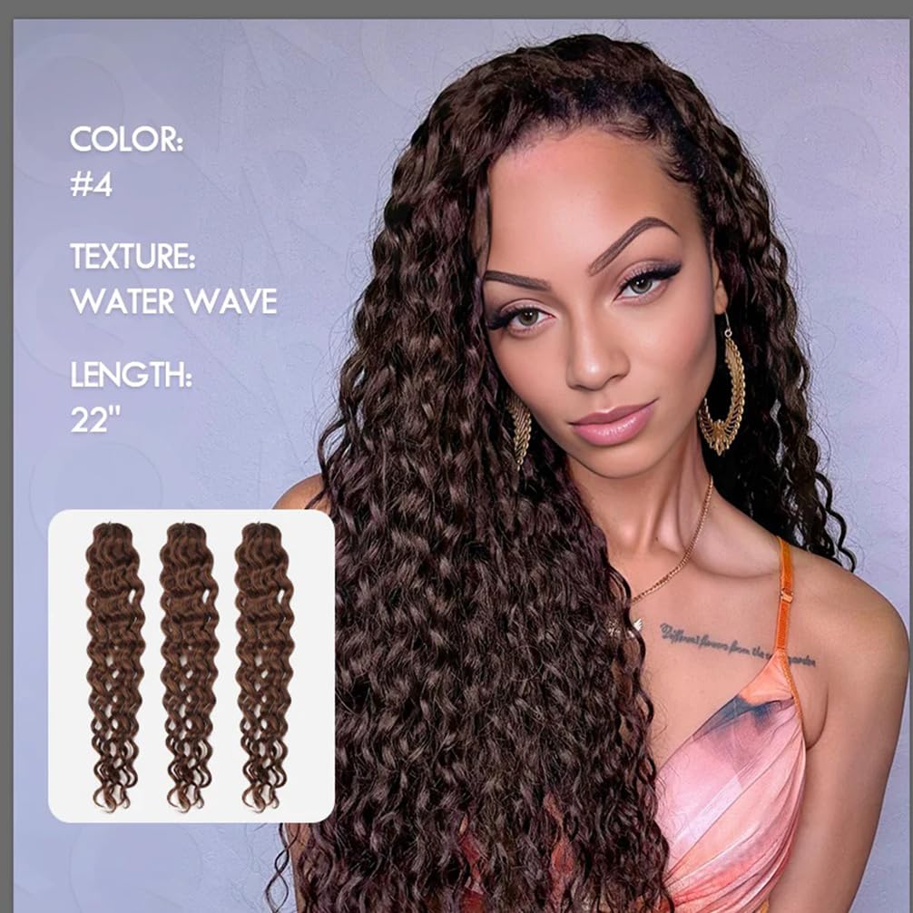 QVR Pro Pre Separated Water Wave Feather Crochet Human Hair Bulk Pre Looped and Lightweight Knotless Invisiable Knot With String Dark Brown 18 inches 56 Gram/Pack