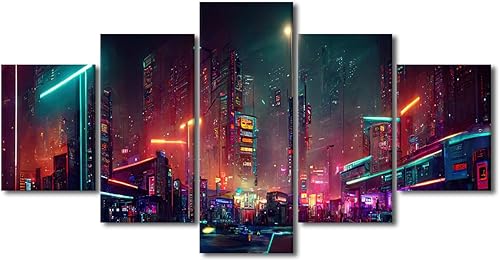 Miniatura 38 de Lienzo decorativo moderno para pared, pintura artística Cyberpunk, impresión de 5 paneles, decoración de lienzo para sala de estar para dormitorio