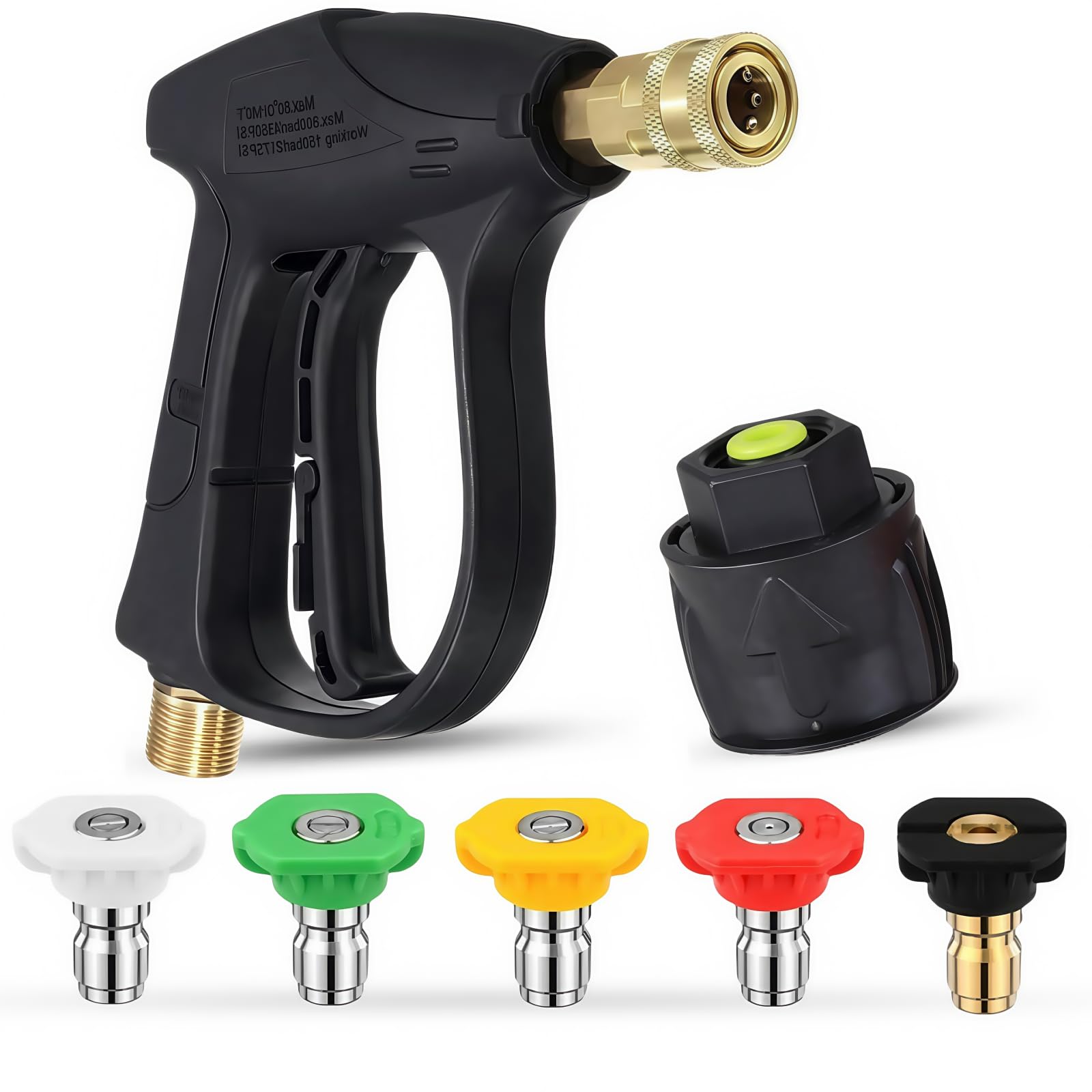 Pressure Washer Gun,Jet Wash Gun,Professional 4350 PSI 1/4" Quick Release Jet Wash Gun with 5 Nozzles & Safety Lock (M22-14mm/Karcher K1-K7 Compatible)