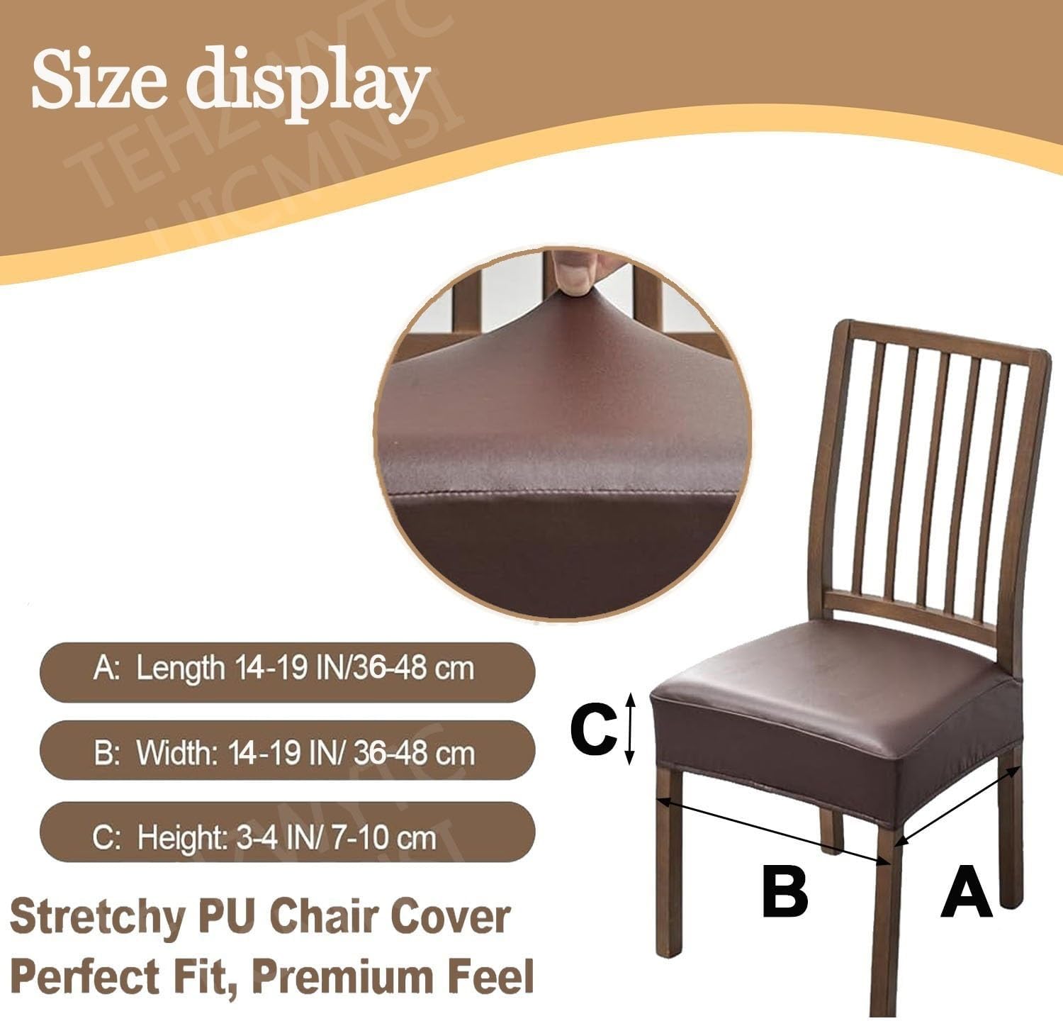 Waterproof PU Leather Seat Covers for Dining Chairs, 2 4 6 Pack Stretch Dining Room Chair Seat Covers, Kitchen Chair Seat Covers Protectors(Gray,6pcs)