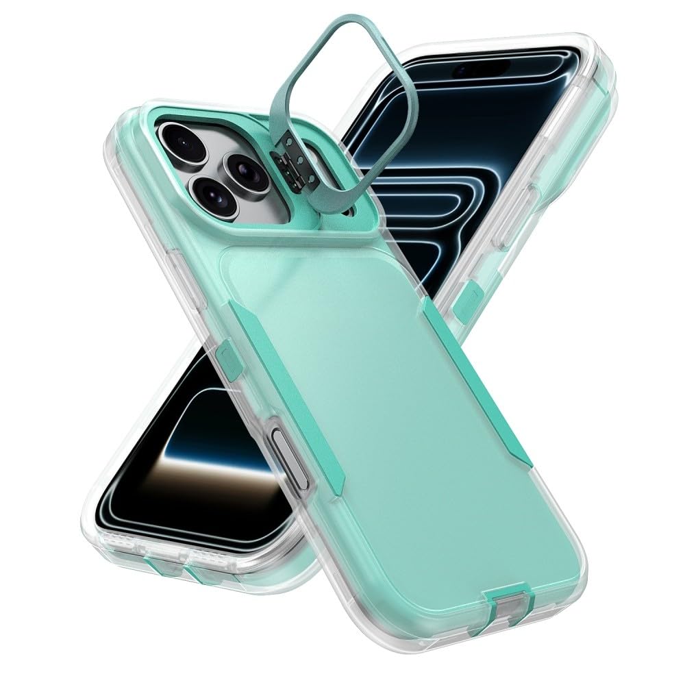 Generic Funda compatible con iPhone 15 (color: transparente y verde), a prueba de golpes, soporte para lentes, funda rígida de silicona