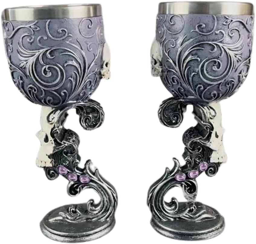 Miniatura 1 de ZOHAIR Copa creativa 3D de cáliz de gato, dragón, cráneo, unicornio, lobo, estilo punk, copa de vino de acero inoxidable de resina, regalo de