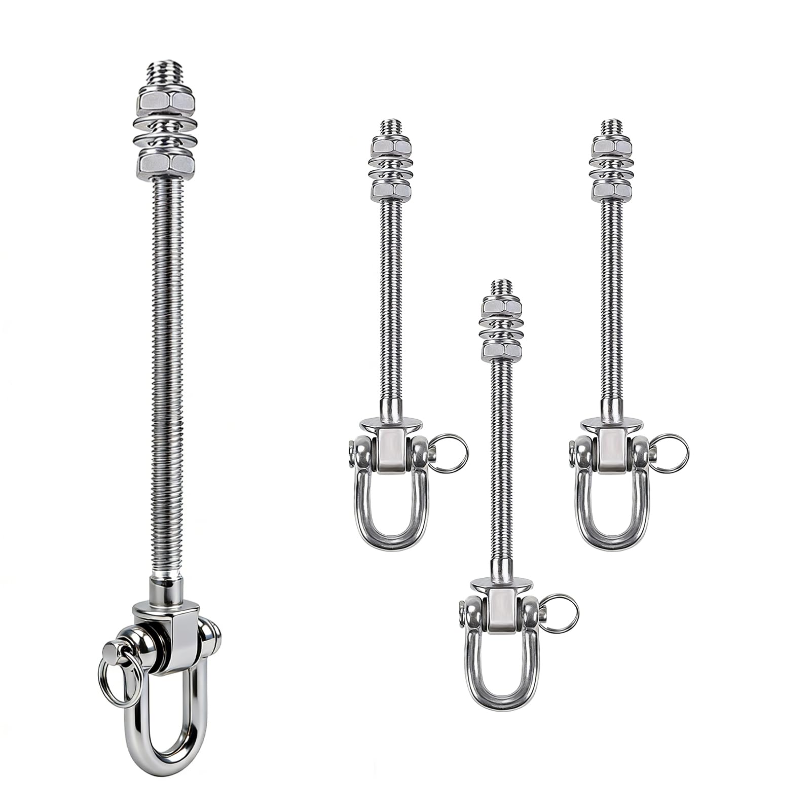 Ganci per Altalena Resistenti in Acciaio Inox con Cuscinetti Confezione da 4, Bulloni M10 Girevole, capacità 680 kg, per Travi in Legno e Acciaio, Altalena Portico, Sedia Sospesa (4)