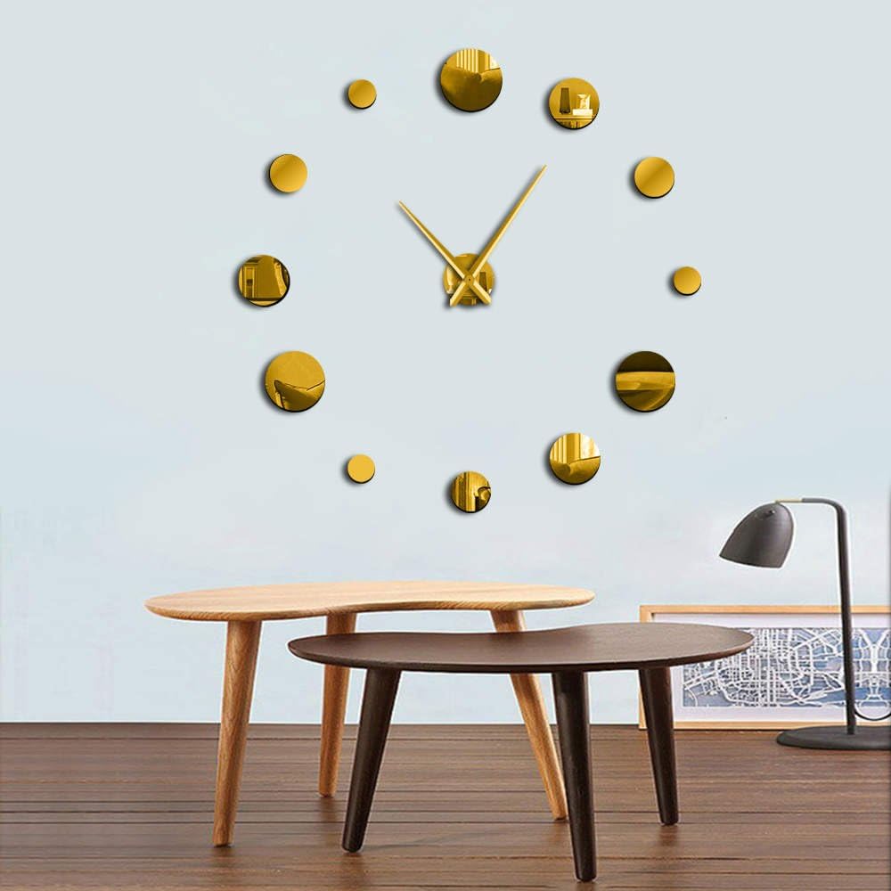 The Geeky Days Round Mirror Large Wall Clock Simple Modern Design Frameless Giant Wall Clock Watch Home Decor Accessories DIY Enthusiasts Gift (Gold)