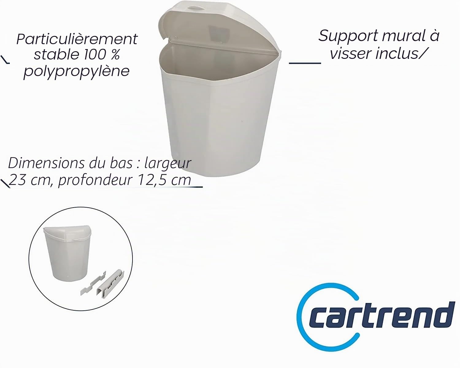 Poubelle avec couvercle et support, gris