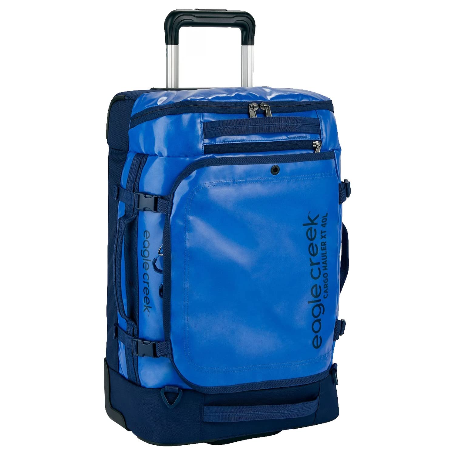 eagle creekCargo Hauler XT Wheeled International Carry On Luggage Duffel with Telescoping Handle and Straps, Lockable U-Lid, Top Compartment, and Compression Straps, Aizome Blue - 36L/22"
