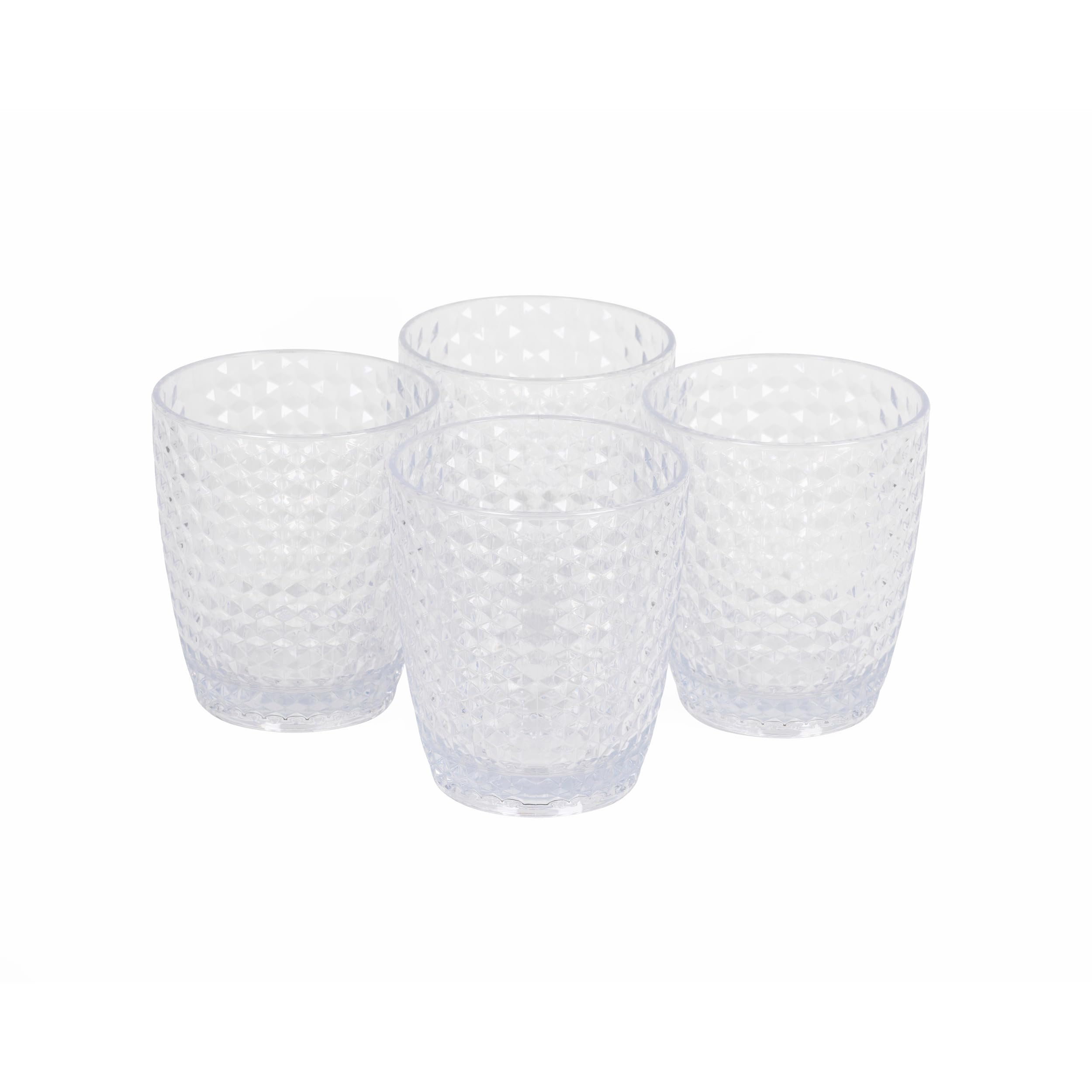 Cambridge CM07654EU7 Fete Drinking Tumblers with Diamond Design, 4 Piece Set, BPA Free Plastic Cups for Outdoor Use, Parties, Holiday Homes, Picnics & Children, Clear
