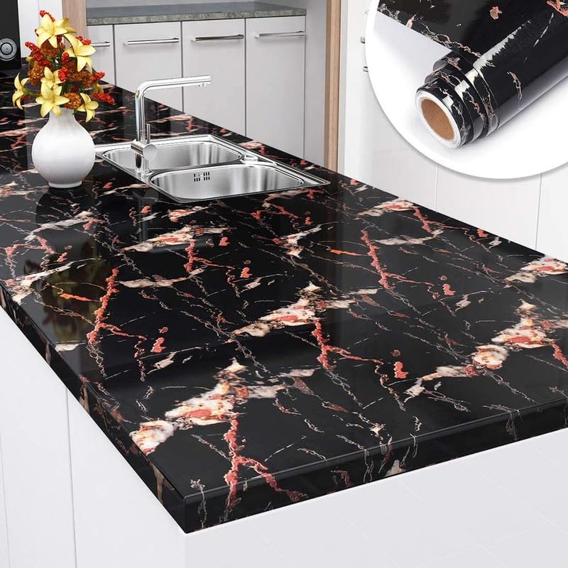 Image of HOME13 Black Marble Vinyl Self Adhesive Removable and Decorative Vinyl Wallpaper for Kitchen Countertop Cabinets Table, 2 Ft x 4 Ft with 2pcs
