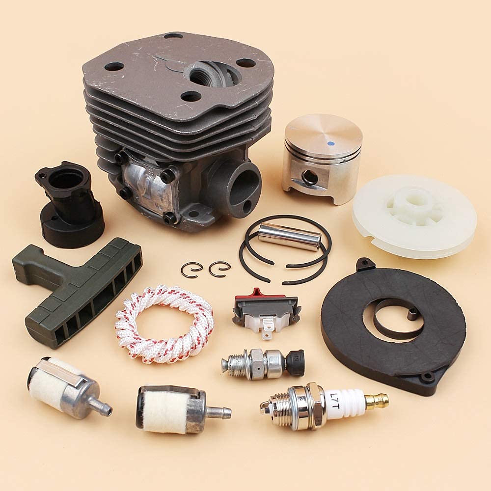 45mm Cilindro Pistone Regolatore Catena Molla Recoil Puleggia Aspirazione Set Compatibile con Husqvarna 340345350346 346XP 351 Pezzi di Ricambio Motosega