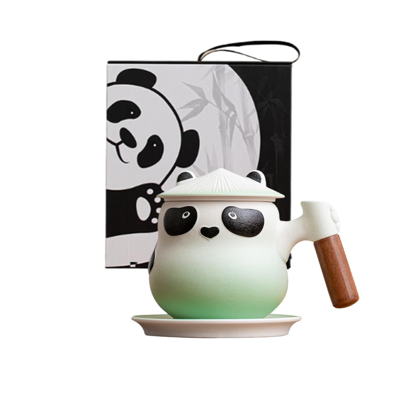 Ceramiczny kubek panda,Filiżanka do herbaty z zaparzaczem i pokrywką,Kubek biurowy,Pojedyncza filiżanka,Uroczy,360ml,Wielokrotnego użytku,Prezenty dla zakochanych (Zielony, Prezentowe)