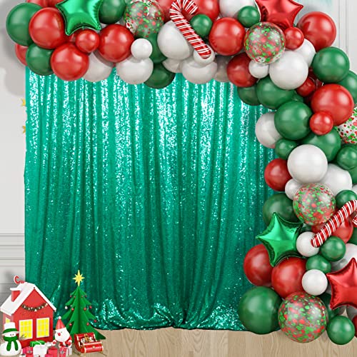 ShinyBeauty Green Sequin Backdrop Curtain 2 Panels Sequin Backdrop 4FTx8FT Shimmer Backdrop for Photography Backdrop Drapes Green Glitter Backdrop Curtain Christmas Decor