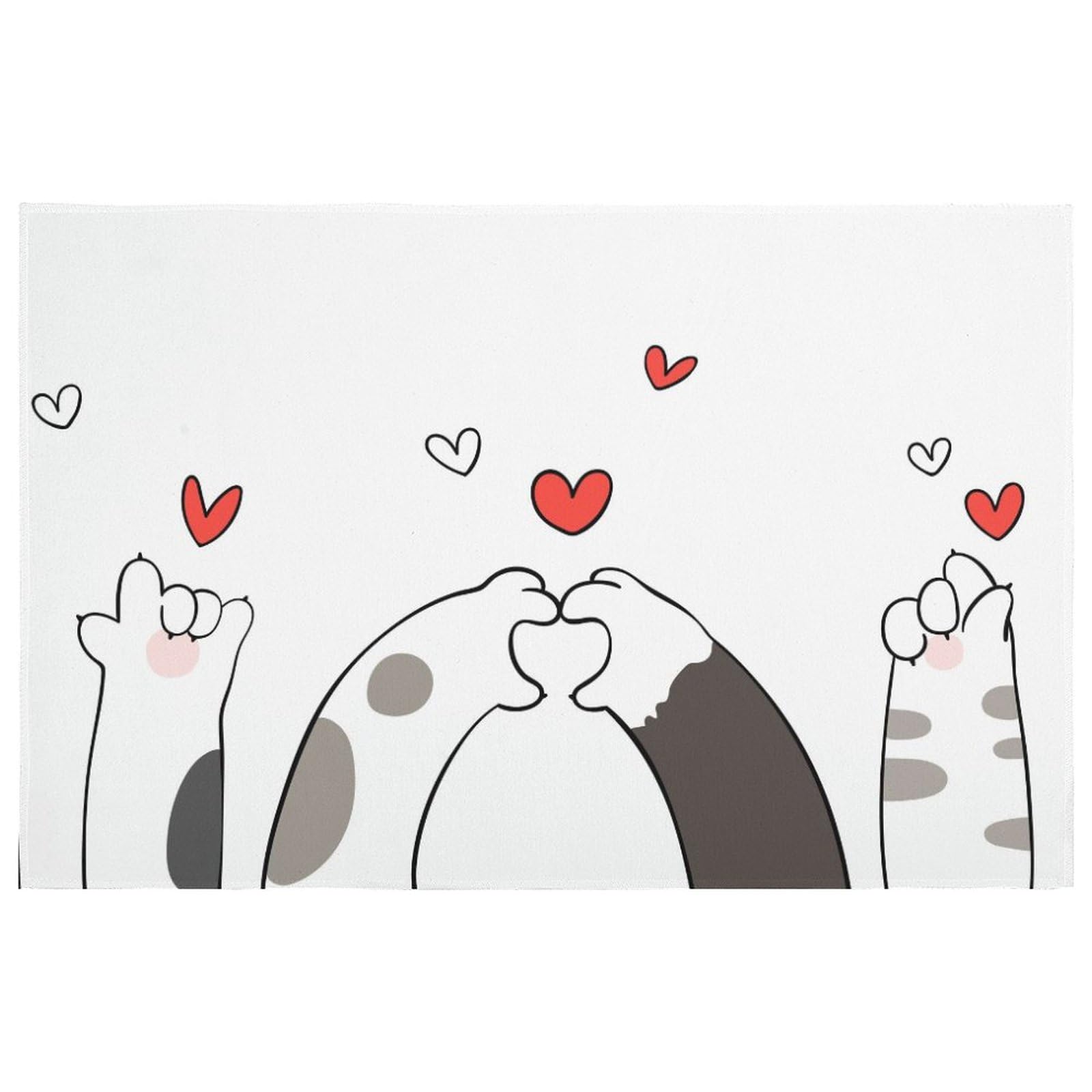 Coral Velvet CarpetCute Cat Paw LoveArea Rug Floor Mats Soft Carpets Door Mat