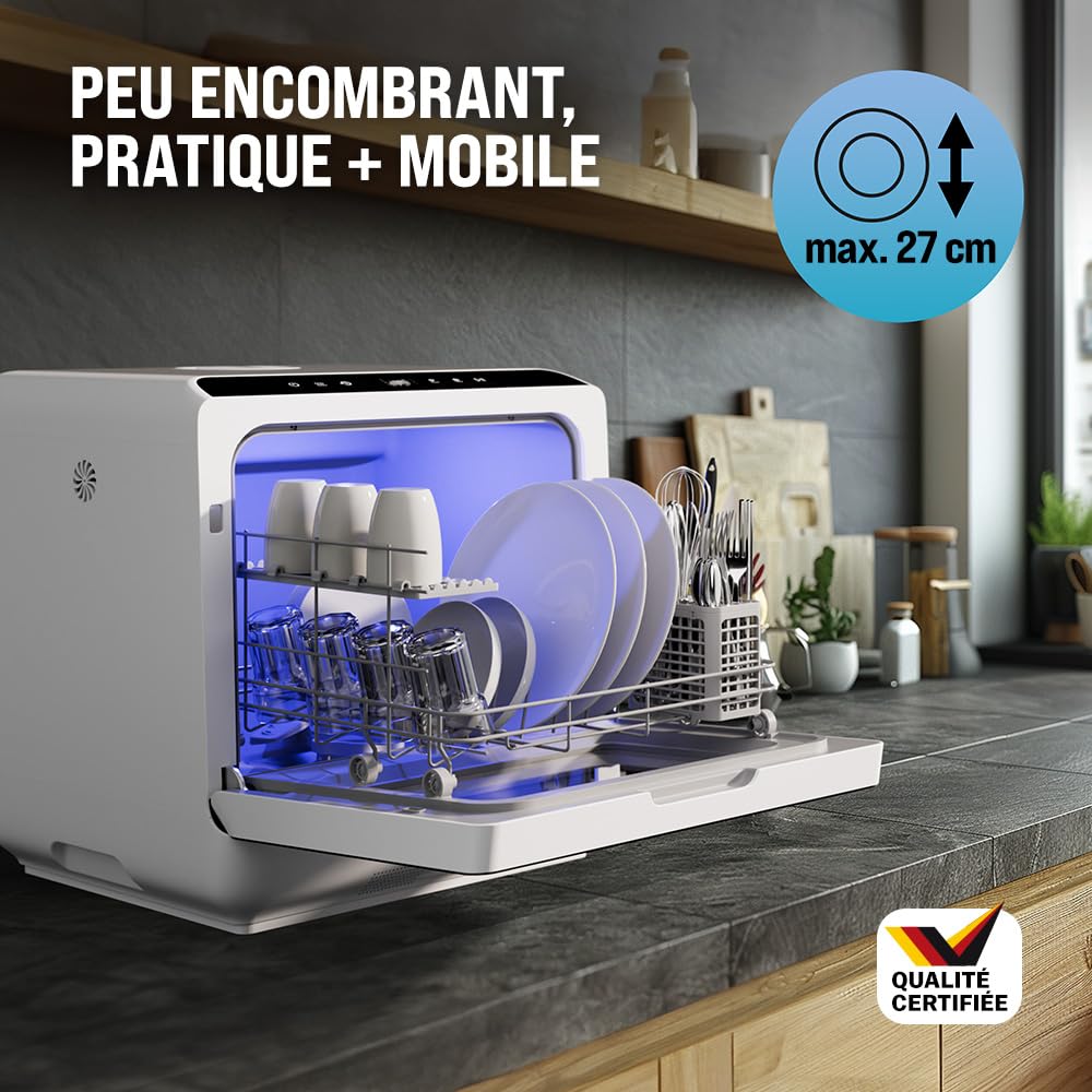 MONZANA® Mini lave-vaisselle Noir-blanc Réservoir d'eau 4,5L lave vaisselle de table 3 couverts App WIFI étudiants couples