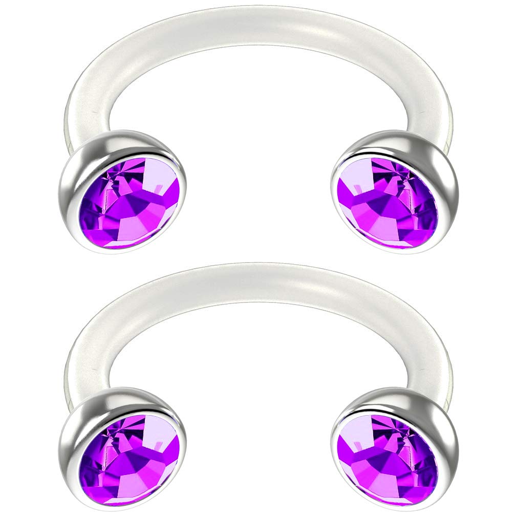 Bling Piercing2pc 16g 1.2mm Bioflex Circular Horseshoe Bar Earrings Hoop Amethyst Crystal Balls 8mm Anti Tragus Auricle