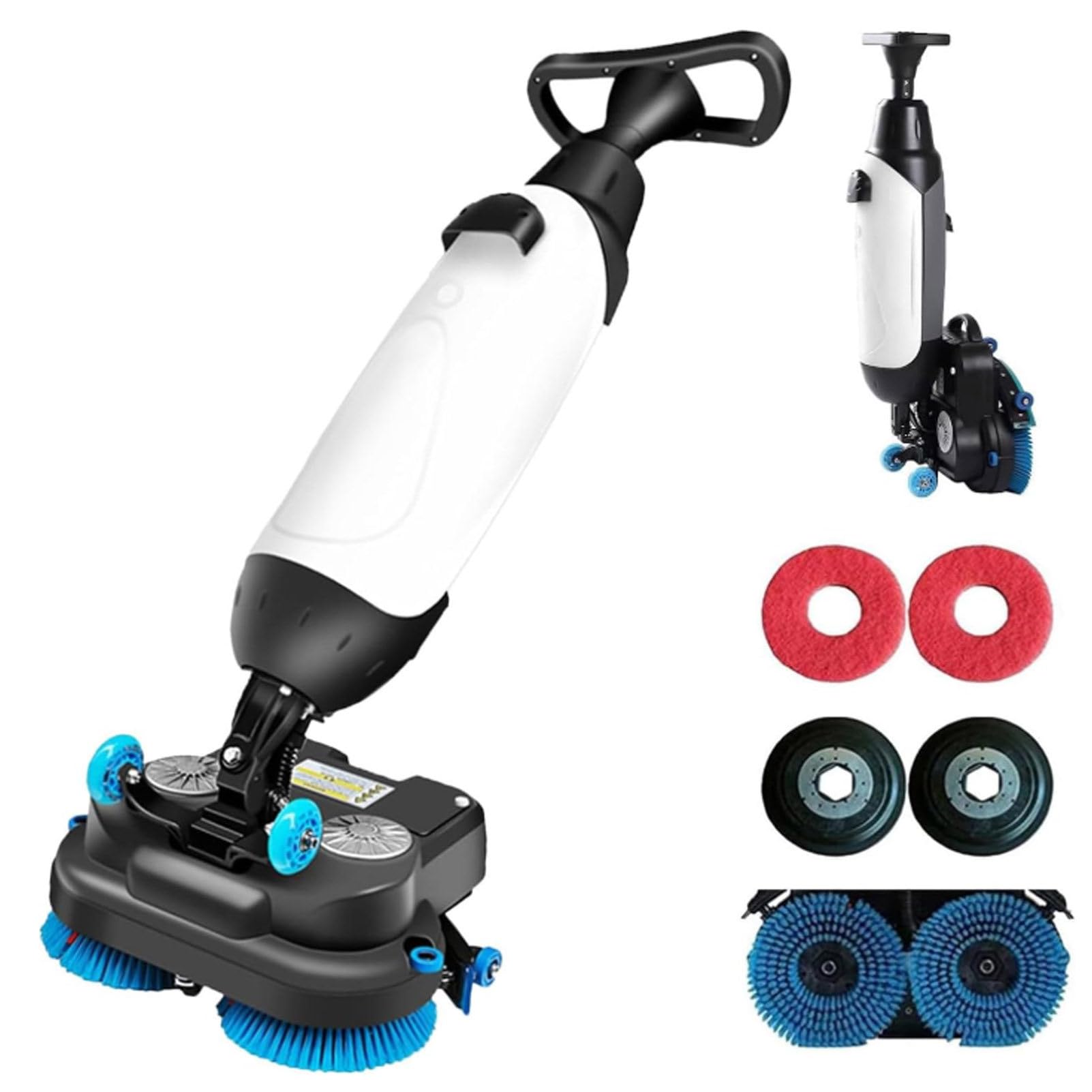 Hydravex White Walk Behind Floor Scrubber Dryer, Commercial Scrubber Portable Lightweight Cordless Electric Floor Cleaner, 2 Adjustable Brushes, For Tile And Sealed Floors Small Spaces, Offices, Retail