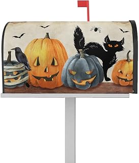 Mailbox Cover Magnetic Halloween Pumpkin Ghost Face Black Cat Mailbox Covers Standard Size 21x18in,Mailbox Covers Wrap Post Letter Box Cover for Garden Yard Outdoor Decor Horror Crow Spiders- Bat