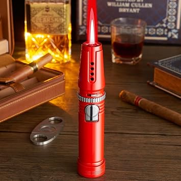 Strong Powerful Jet Flame Kitchen Lighter Red Flame BBQ Cigar Big Jet Flame Fire Torch Outdoor Camping Lighter Windproof Butane Refillable Gas Lighter Butane Gas Not Included Red