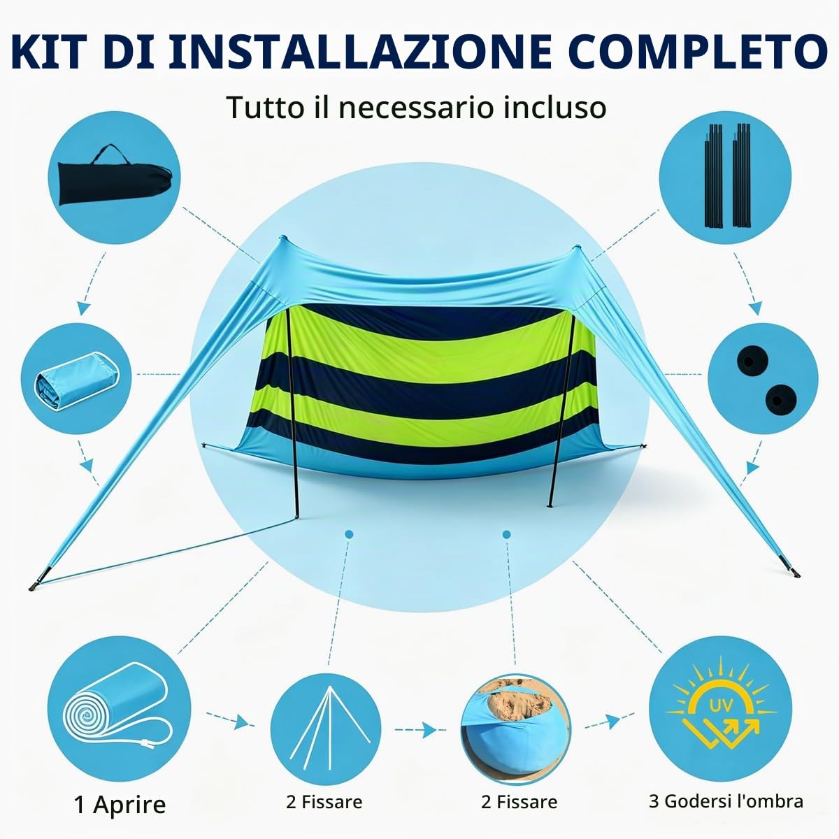 Spiaggia ombra tenda tenda da sole 4-5 persone protezione solare impermeabile blocco leggero ed elastico parasole tende da spiaggia