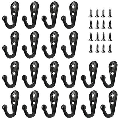Aabellay 20PCS Single Hooks Wall Mounted Hook Hangers Robe Hook Equipped with Mounting Screws -30x12mm  Black Small