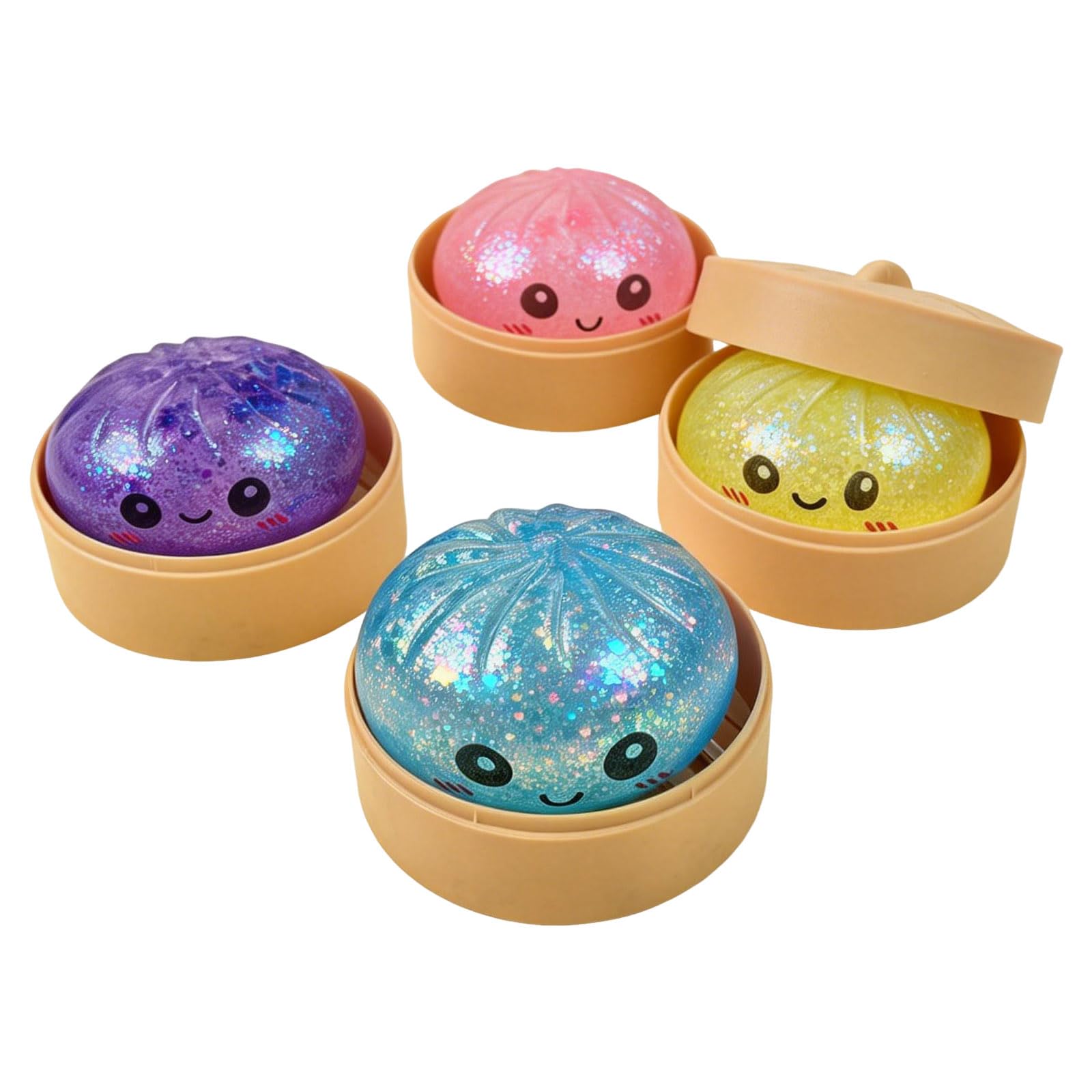 Glitter Dumpling Squishy Mystery, Rainbow Mystery Squishy Bun, Glitter Dumpling mit Dampfgarer, Stressabbau-Spielzeug für Erwachsene Ideal als Partygeschenk oder für die Goodie Bag Zufällige Farbe 1PC