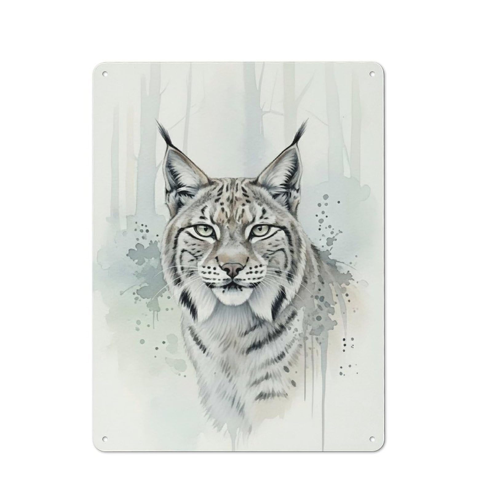 Junmoney Style-8 For Guest Room Or Hallway, Watercolor Lynx Portrait Retro Metal Wall Sign 40X30cm, For Vintage Wall Decor Fans, For Metal Sign Collectors