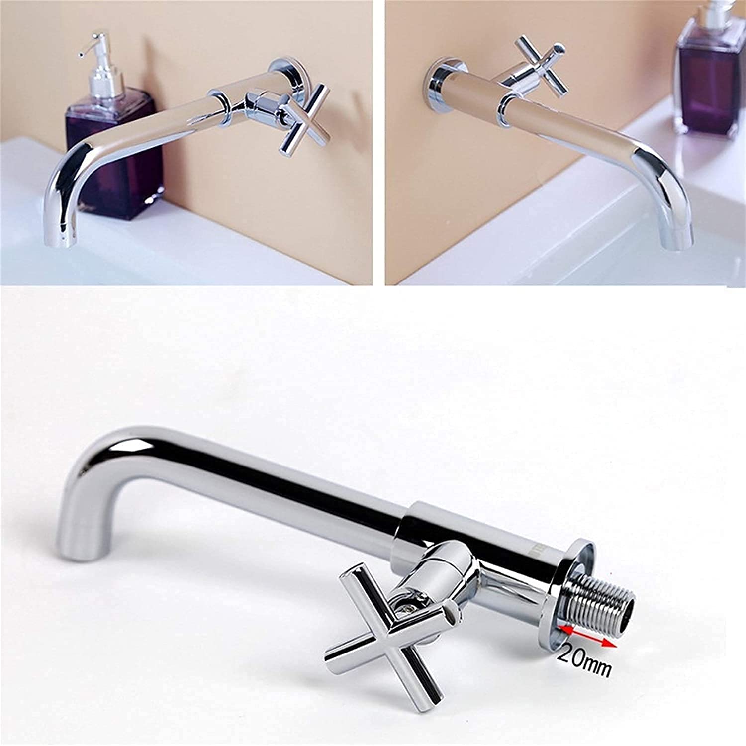 Grifos, Grifo de Agua, Defensa contra Salpicaduras en la Pared, fregona Alargada, Grifo de Piscina, Grifo Mezclador para Lavabo montado en la Pared, Grifo de baño Cromado, Grifo de baño frío