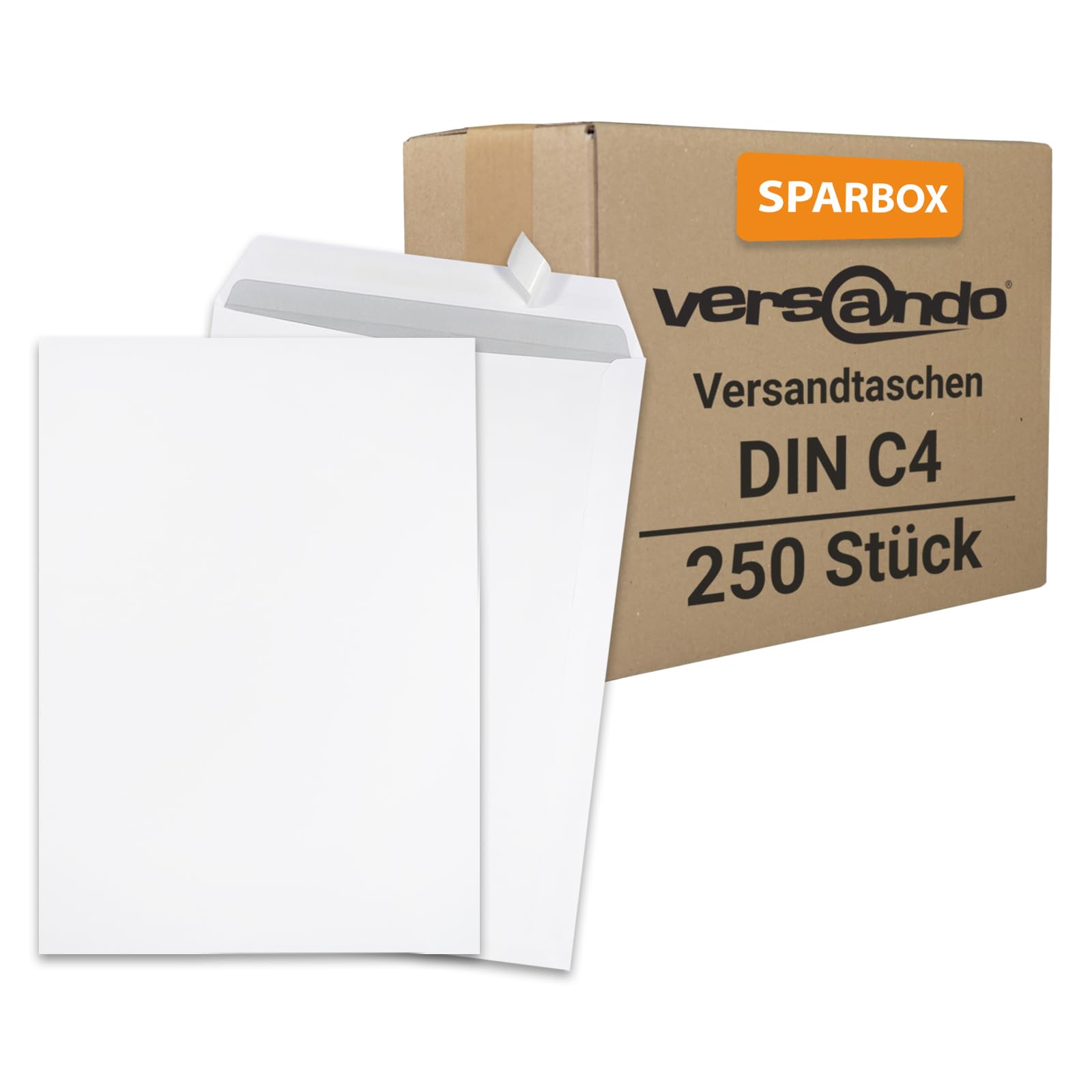 versando 250x Versandtaschen C4 ohne Fenster Haftklebend 229 x 324 mm weiß: Briefumschläge für Büro, wichtige Unterlagen, blickdicht, einfach verschließbar (1 Karton)