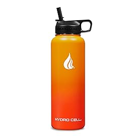 HYDRO CELL Stainless Steel Insulated Water Bottle with Straw - For Cold & Hot Drinks - Metal Vacuum Flask with Screw Cap and Modern Leakproof Sport Thermos for Adults (Red/Orange 40oz)