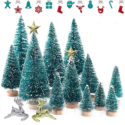 Mini Árbol de Navidad, 25 Piezas Árbol de Navidad Artificial Árbol de Abeto Miniatura Árboles de Mesa con Merry...