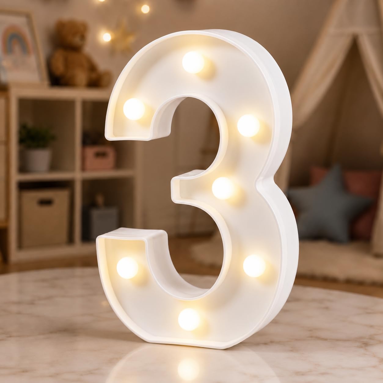 HXWEIYE Light Up Numbers 3, 8.58 Inch Battery Opearted, 7 LEDs
