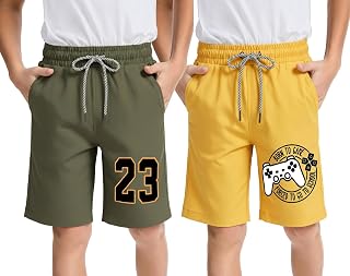 hotfits Boy's Cotton Knee Length Graphic Casual Sports Shorts with Pocket -Pack of 2 Price In India