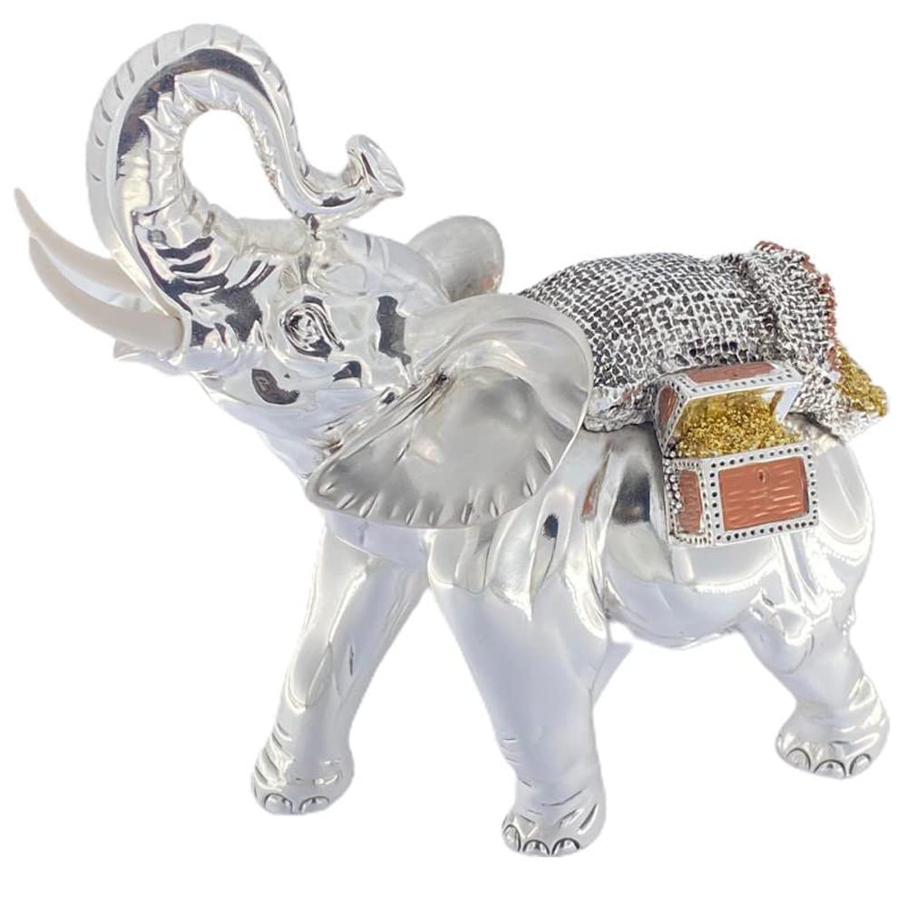 Statue éléphant porte-bonheur argent 925 Fortuna avec sac doré pour décoration maison