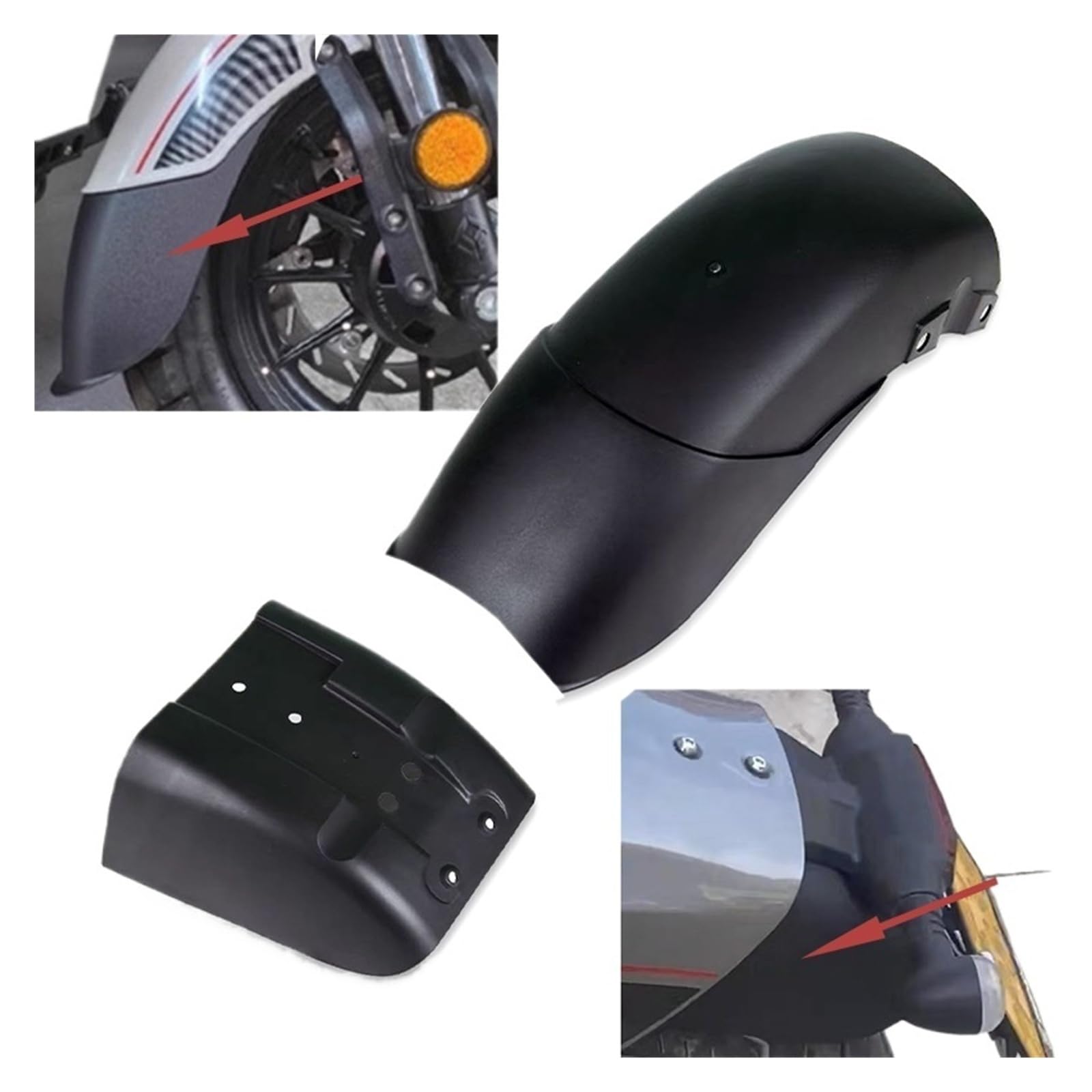 Compatibile con Benda Chinchilla 500 450 BD450 BD500 Moto Parafango anteriore e posteriore esteso Paraspruzzi Parafango Carenatura Accessori(Black-Front)