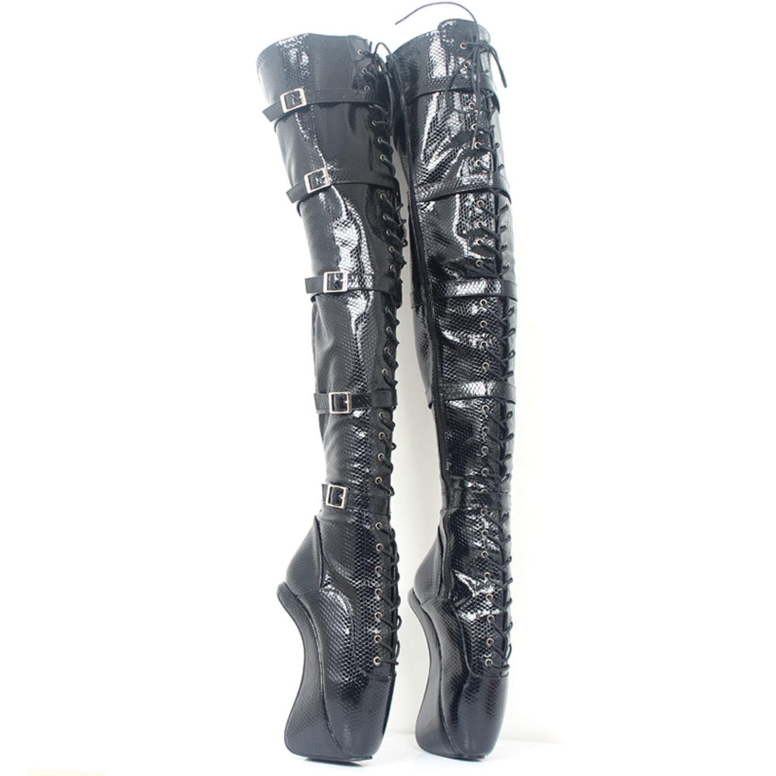 Tacchi Donna Teli Alti 18 Cm sopra Gli Stivali del Ginocchio Ballet Stivali di Tallone Alti Uomini e Donne,Black-41