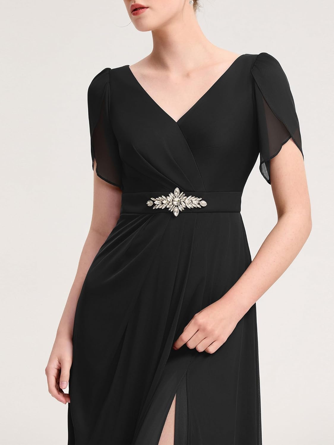 Ever-Pretty Women's Cap Sleeves Mother of The Bride Dresses Rhinestone Chiffon Maxi Formal Evening Dresses 02400