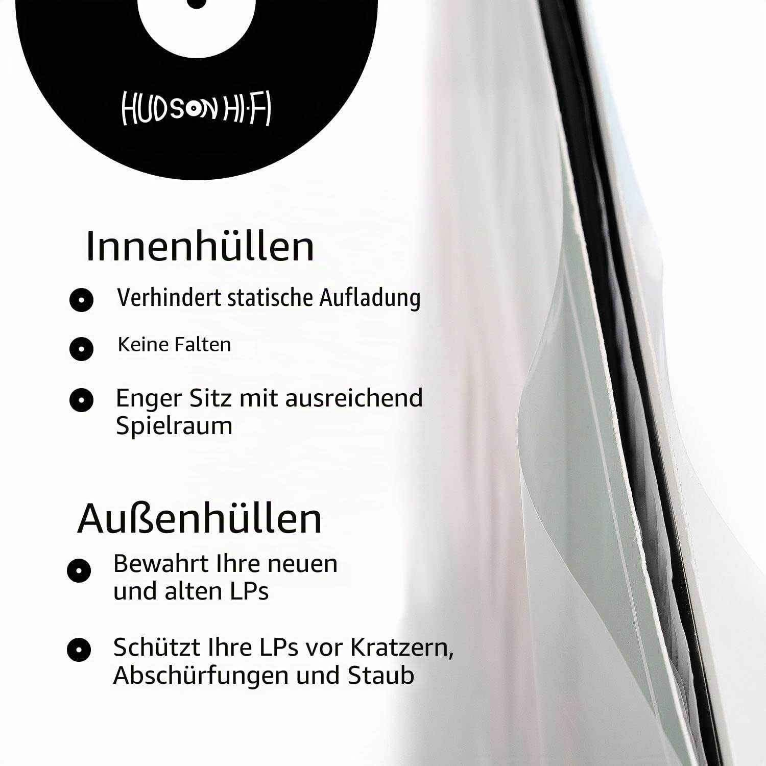 Hudson Hi-Fi 50 x Innen- und 50 x äußere Schutzhüllen für Vinyl & Schallplatten, blockiert Kratzer, statisch, Staub, Schäden, säurefrei, glattes Gleiten, passend für einzelne Doppel-Gatefold LP-Hülle