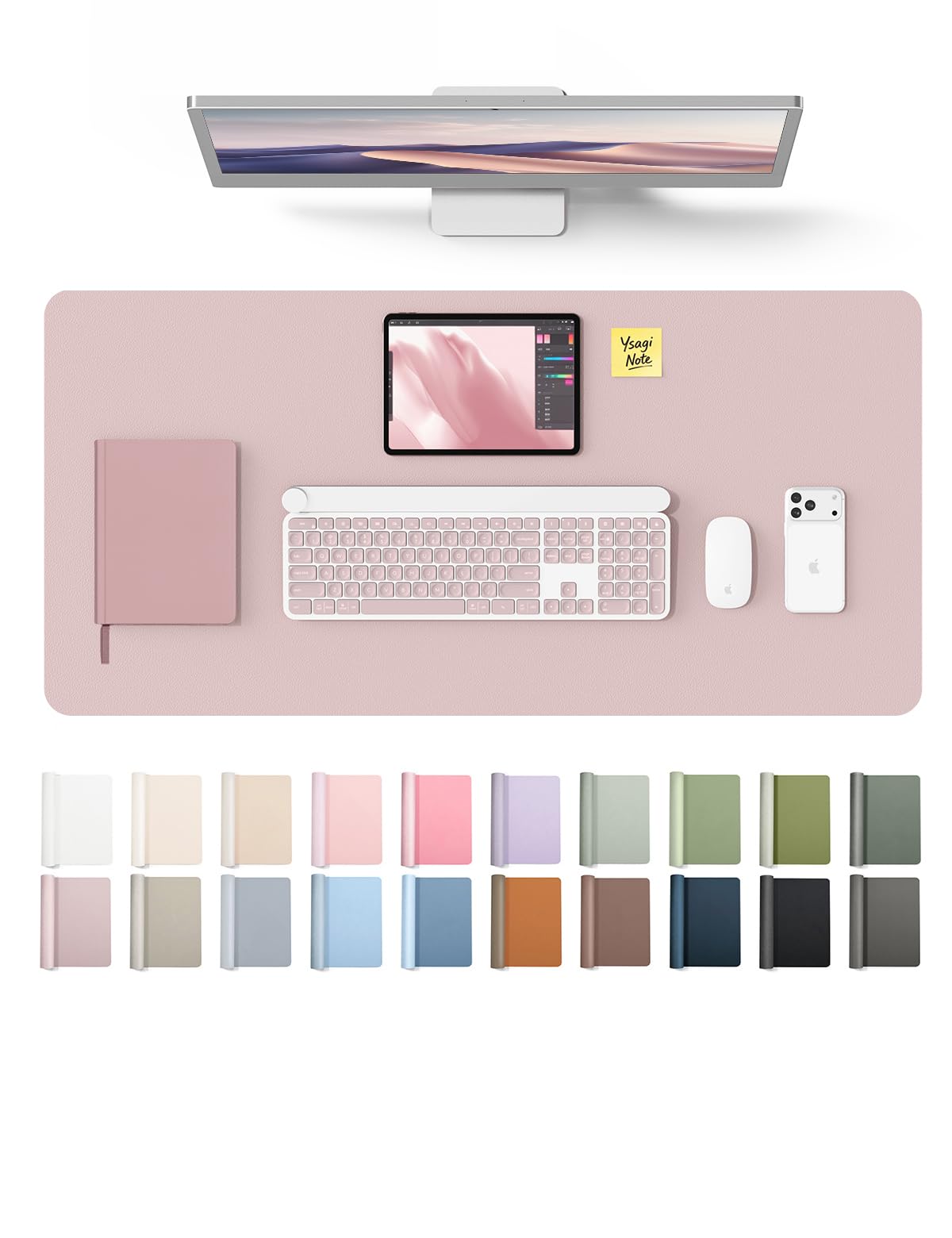 YSAGi Leather Desk Protector, Office Mat, Large Mouse Mat, Non-Slip PU Leather Blotter, Laptop Desk Mat, Waterproof Writing Pad for Office and Home (Grayish Lavender, 31.5" x 15.8") Grayish Lavender 31.5" x 15.8"