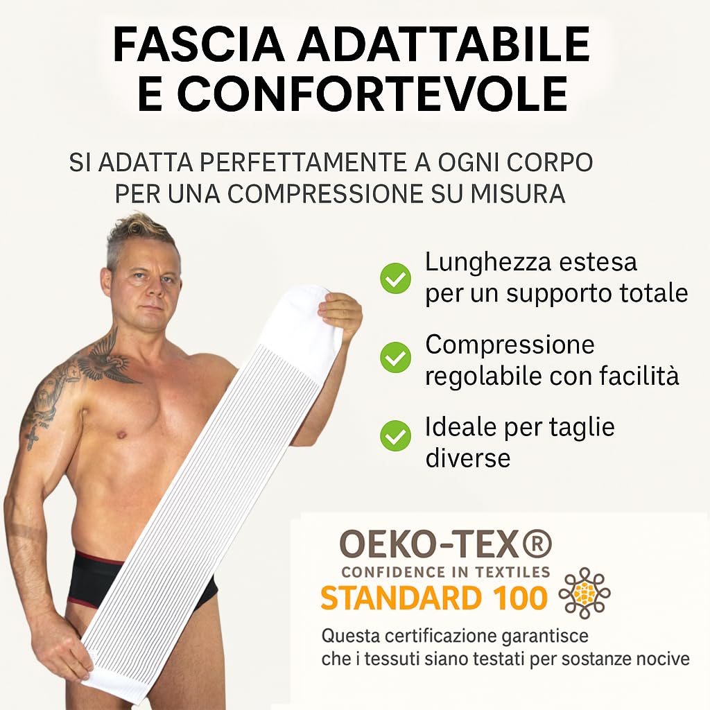 BODYPERFECT Fascia ernia ombelicale Pancera post operatoria Cintura post parto Elasticizzata A Strappo Altezza 20 Cm Made in Italy (Bianco, S)