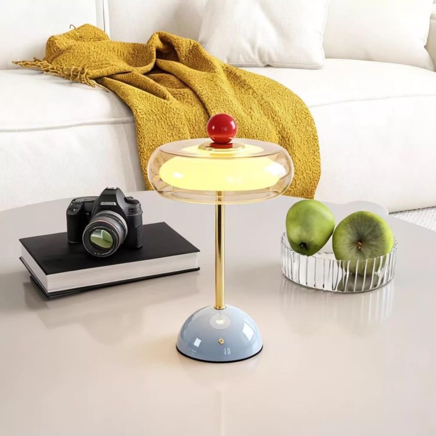 Lámpara de Mesa LED Inalámbrica Lámpara con Forma de Seta Batería Recargable USB Lámpara de Mesita de Noche Lámpara que Funciona con Pilas Lámpara Táctil Lámpara Decorativa Para el Dormitorio,Azul