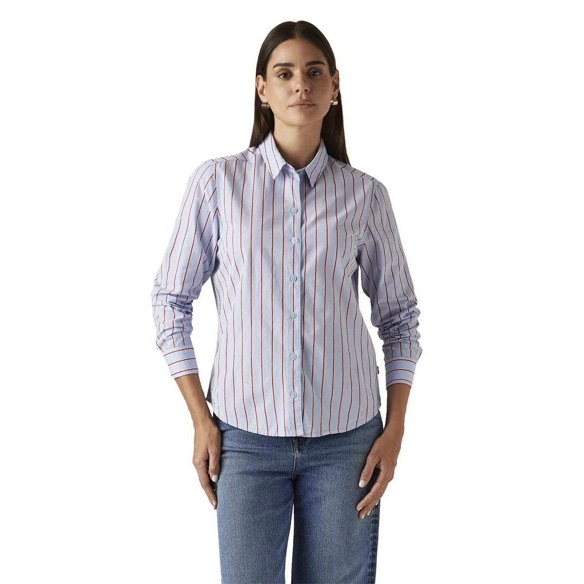 Levi's Women's Striped Light-Blue Slim Fit Shirt in blue