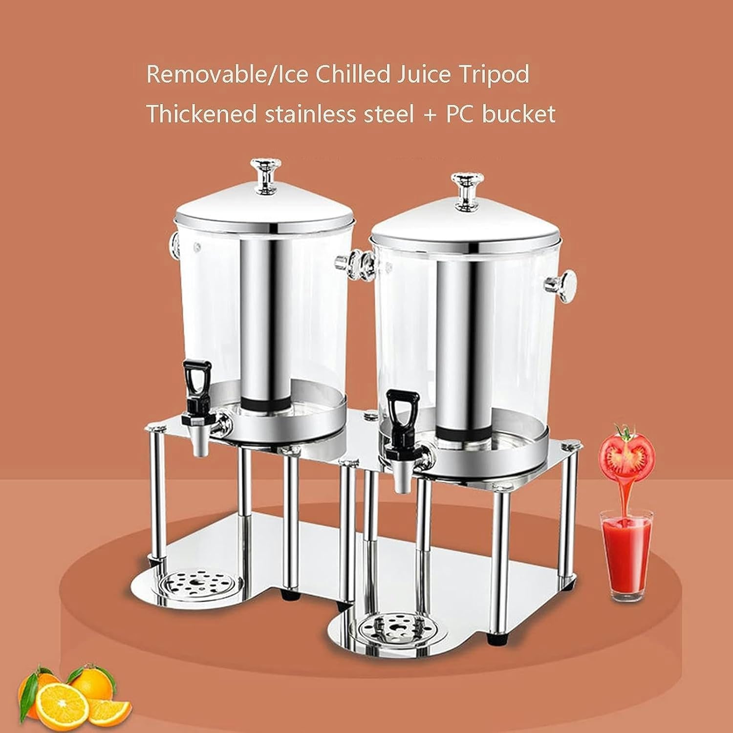 Dispenser per bevande in acciaio inossidabile da 16 litri, dispenser per bevande con doppio contenitore, con nucleo centrale per ghiaccio e vassoi antigoccia, dispenser per succhi di bevande calde