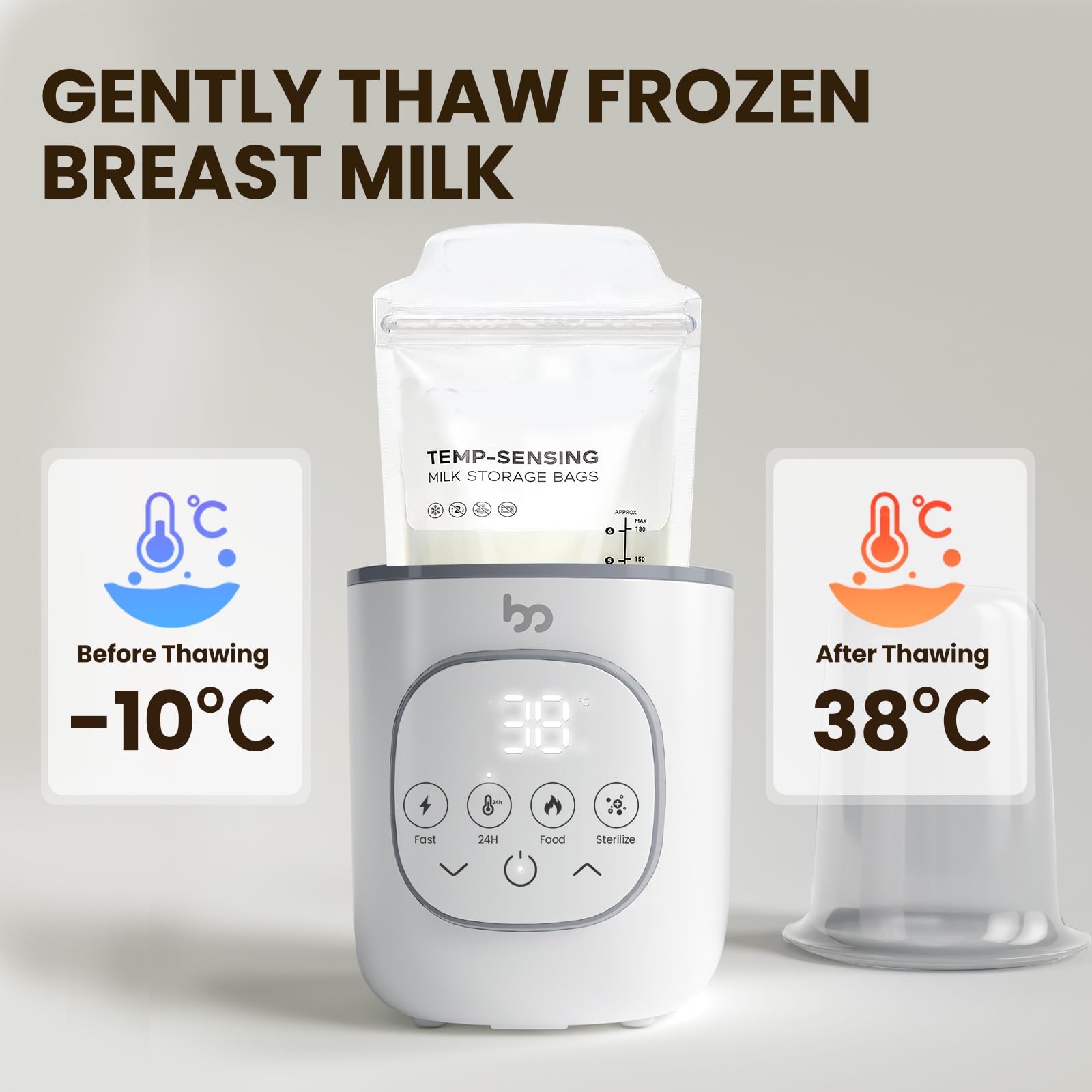Scaldabiberon, riscalda la temperatura corporea del bambino in pochi minuti, facile da usare, con timer, controllo accurato della temperatura, spegnimento automatico (bianco)