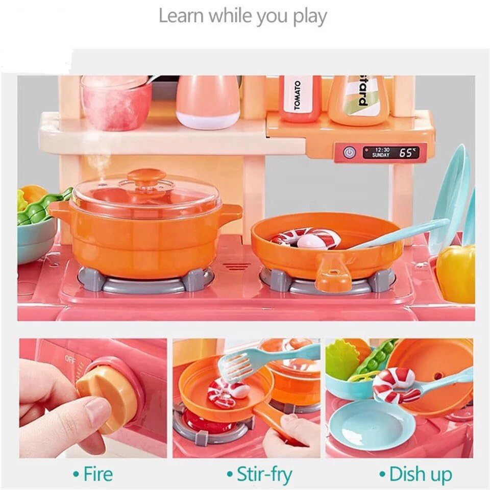 Image of BHUMLO 42 pcs Spraying Mist Kitchen Set with Lights, Sound, Sink, Water, steam Accessories Set with Light and Sound for Children