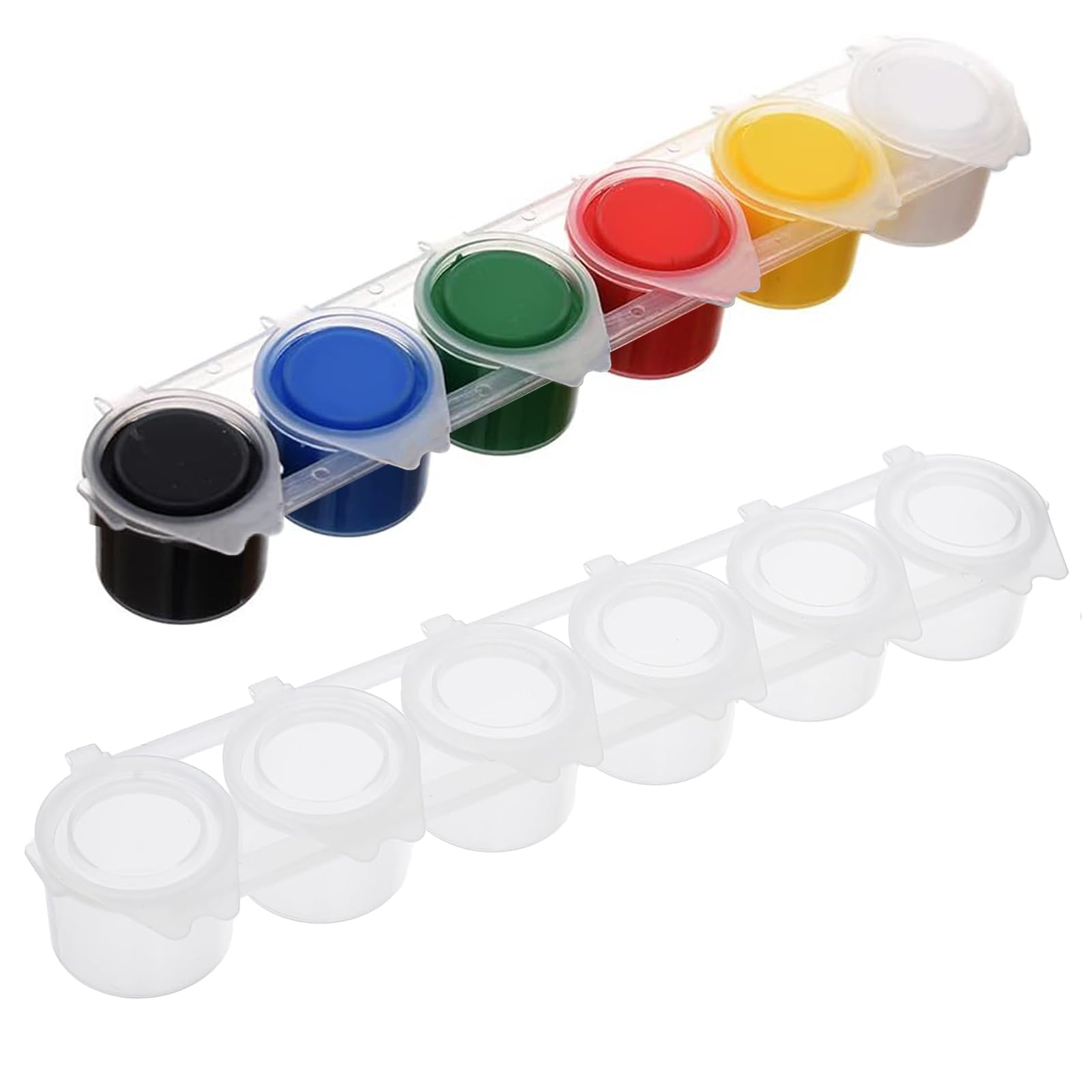 SpiderJuice 12Pc 2 Strips 20ml Round Clear Pigment Empty Airtight Organizing and Storing Paints Pot Pod Cup Box Strips Storage Containers with Secure Lids for Schools Classrooms Arts and Crafts Activities