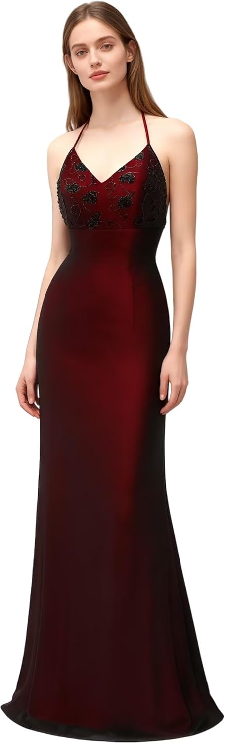 Dydsz Elegant Black Red Evening Gown for Women Long Formal Dresses with Slit Sheath Wedding Guest Dress