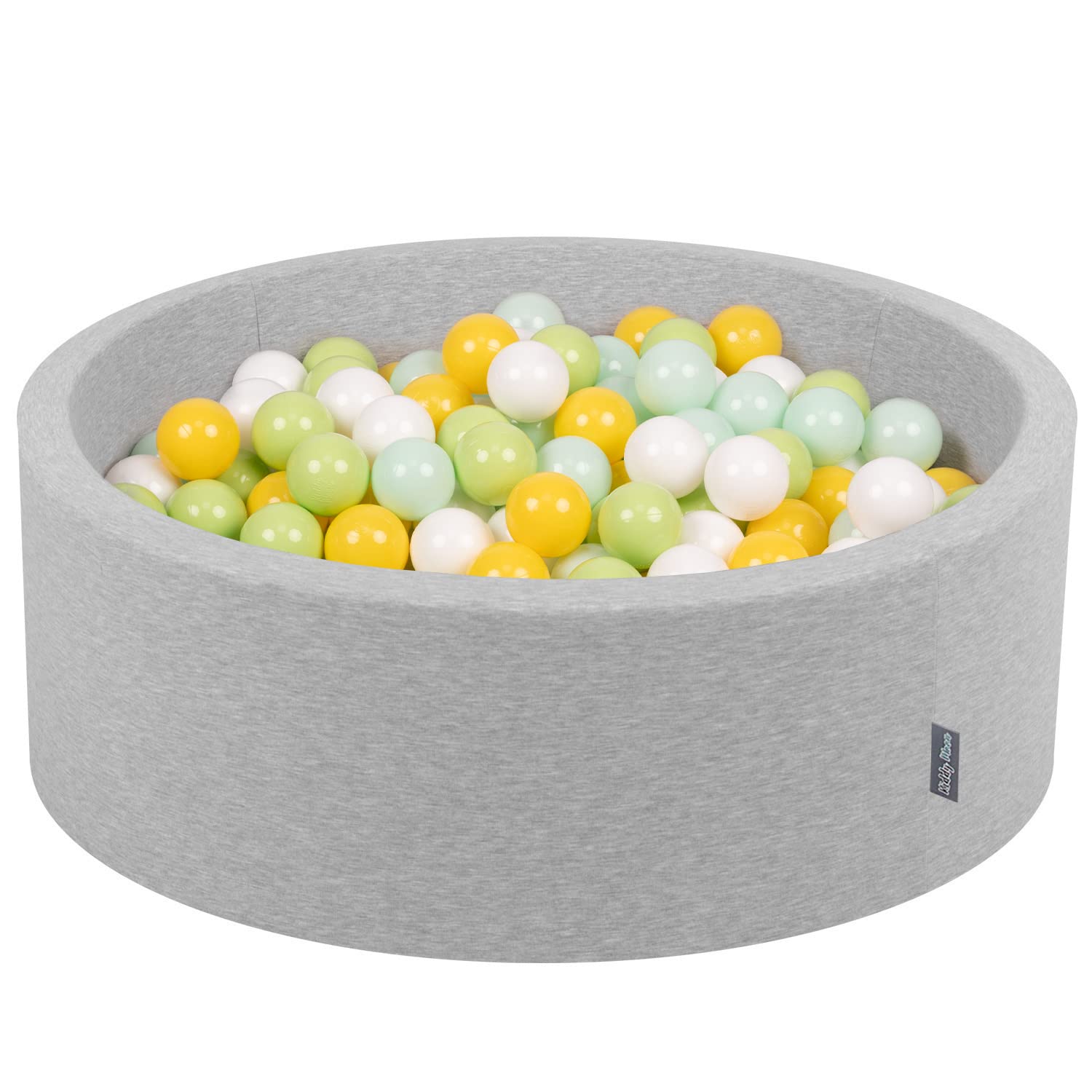 KiddyMoon 90X30cm/300 Balls ∅ 7Cm / 2.75In Baby Foam Ball Pit Made In EU, Light Grey:White/Mint/Light Green/Yellow — image 1