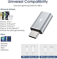 Vista 3 de TechMatte Cable adaptador Lightning a USB C tipo C, no para auriculares/OTG, 1.8-2.2A 15W sincronización de datos de carga rápida, para iPhone 16