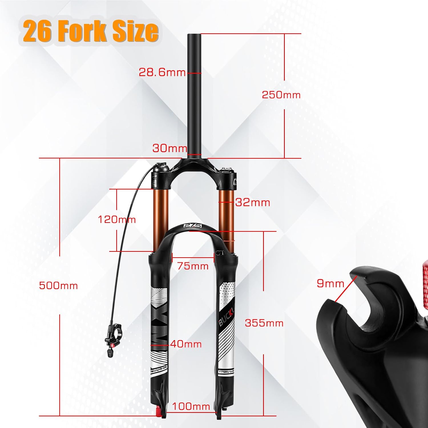 BUCKLOS 26/27.5/29 Travel 120mm MTB Air Suspension Fork, Rebound Adjust 1 1/8 Straight/Tapered Tube QR 9mm Manual/Remote Lockout XC AM Ultralight Mountain Bike Front Forks